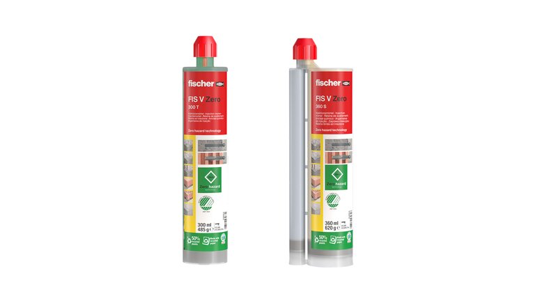 Der fischer FIS V Zero Injektionsmörtel mit Zero Hazard Technology für sichere chemische Befestigungen in Beton und Mauerwerk mit reduziertem Gefährdungspotenzial.